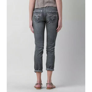 Rock Revival Y2K Womens Gray Embellished Boris Crop Jeans 25